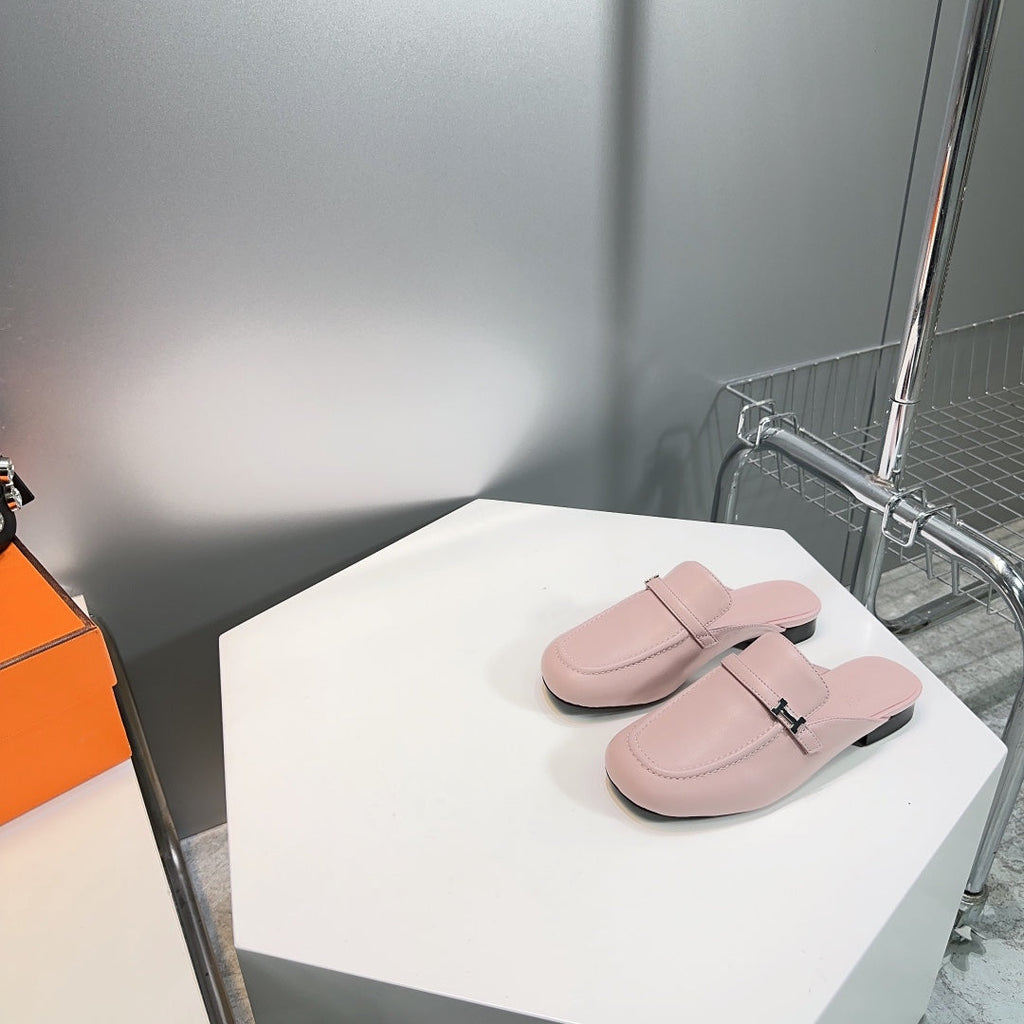 HERMES Lena Mule Pastel Pink Leather