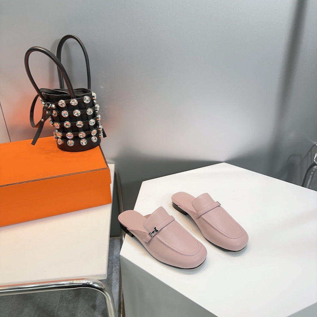 HERMES Lena Mule Pastel Pink Leather
