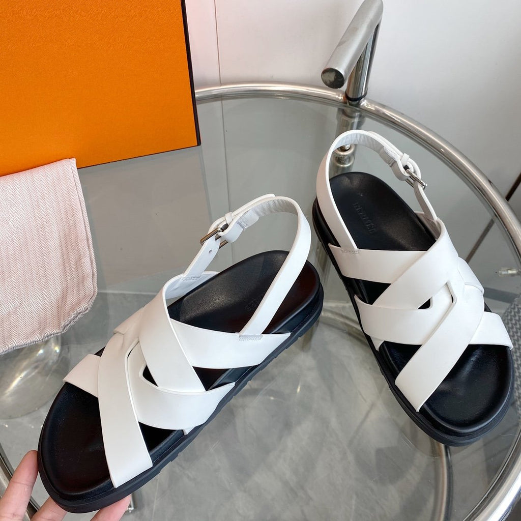 HERMES Genius Sandal Slingback White Calfskin Leather