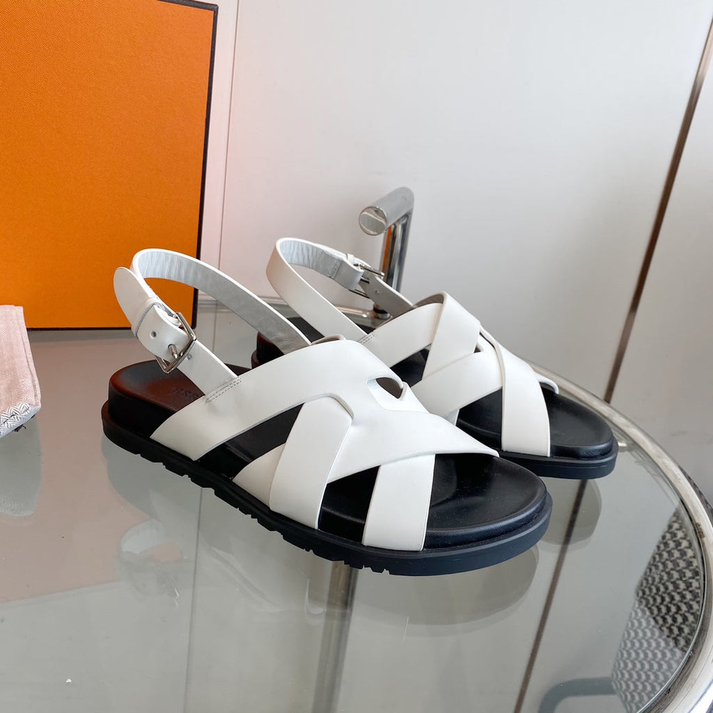 HERMES Genius Sandal Slingback White Calfskin Leather