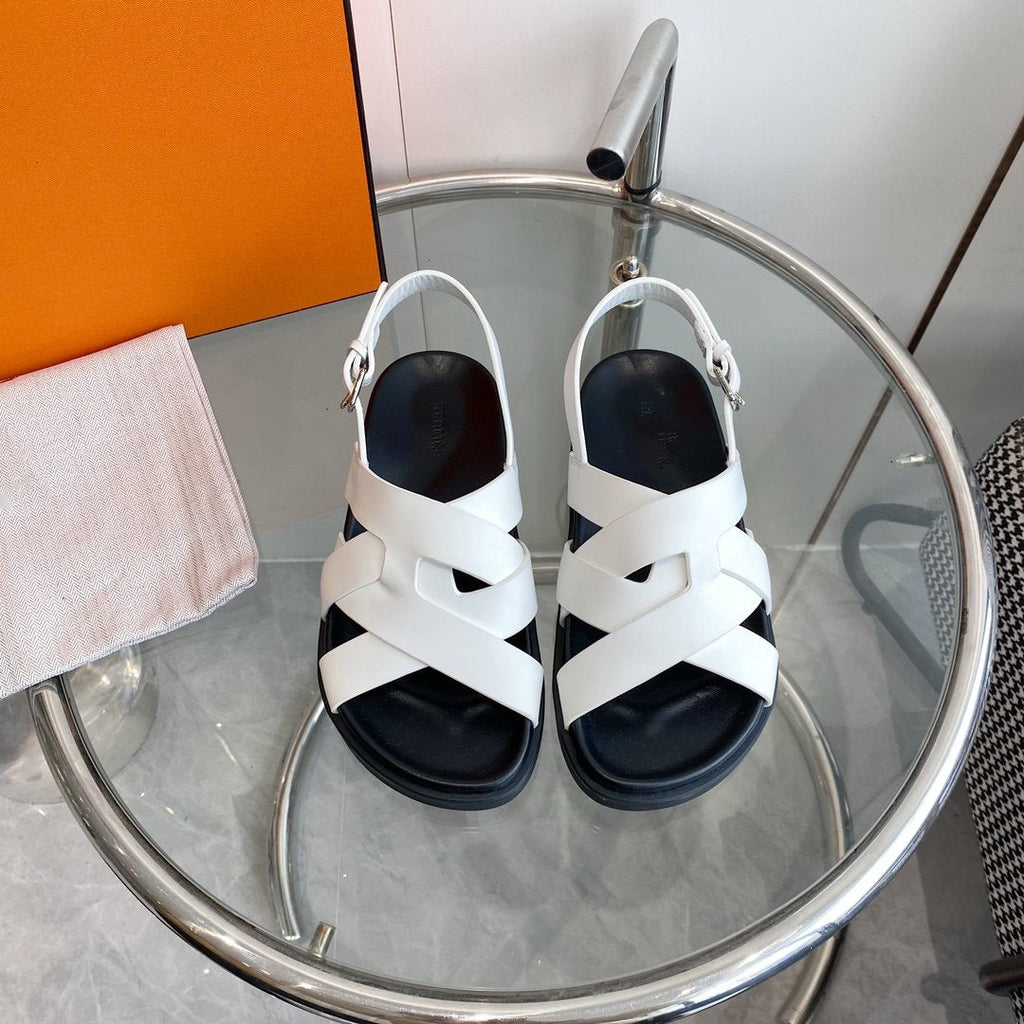 HERMES Genius Sandal Slingback White Calfskin Leather