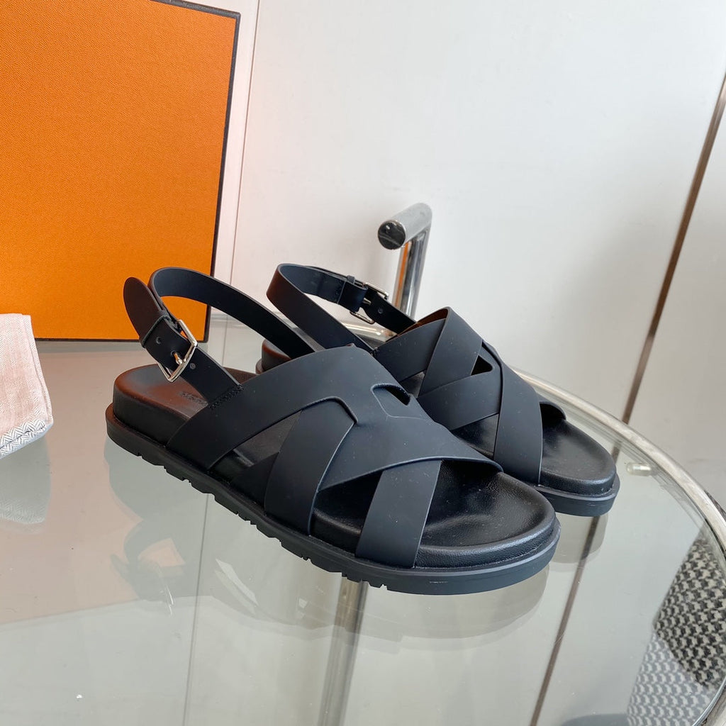 HERMES Genius Sandal Slingback Black Calfskin Leather
