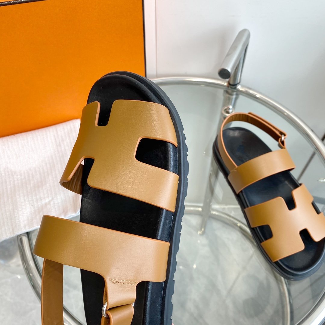 HERMES Genius Sandal Brown Leather