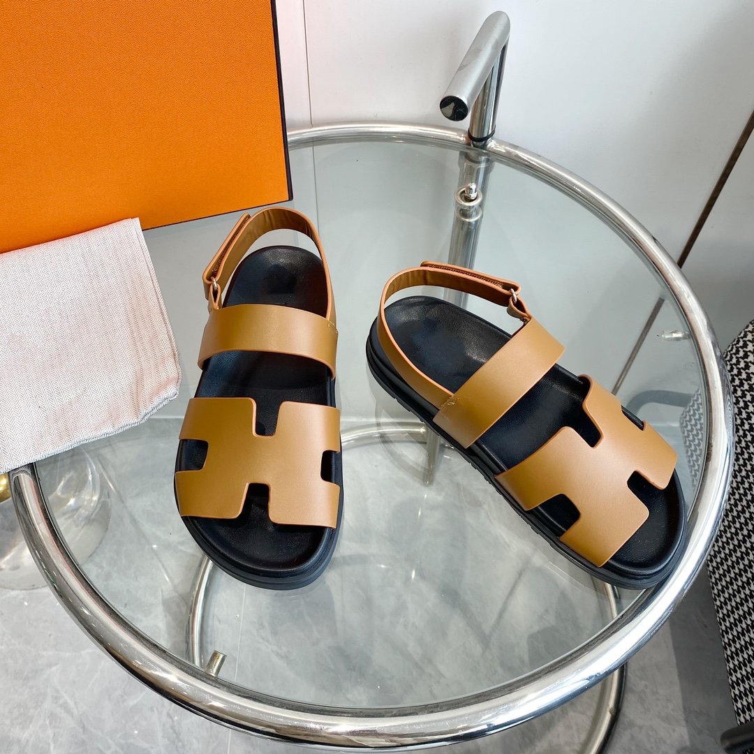 HERMES Genius Sandal Brown Leather