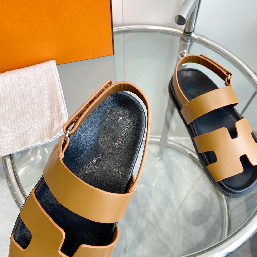 HERMES Genius Sandal Brown Leather