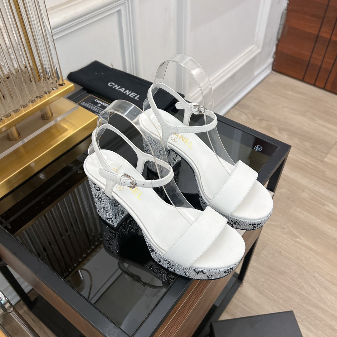 CHANEL SANDALS leather satin white