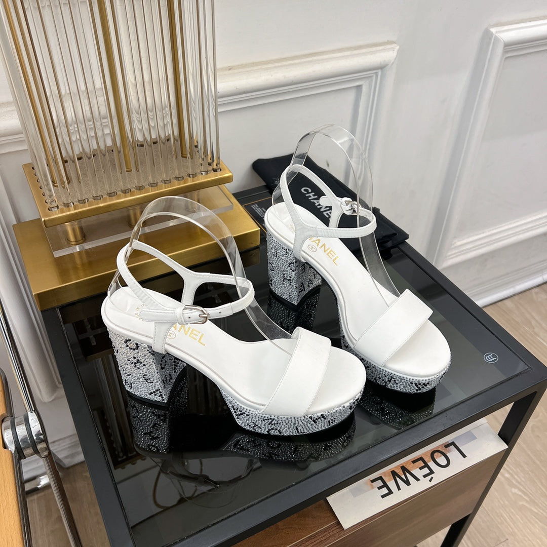 CHANEL SANDALS leather satin white