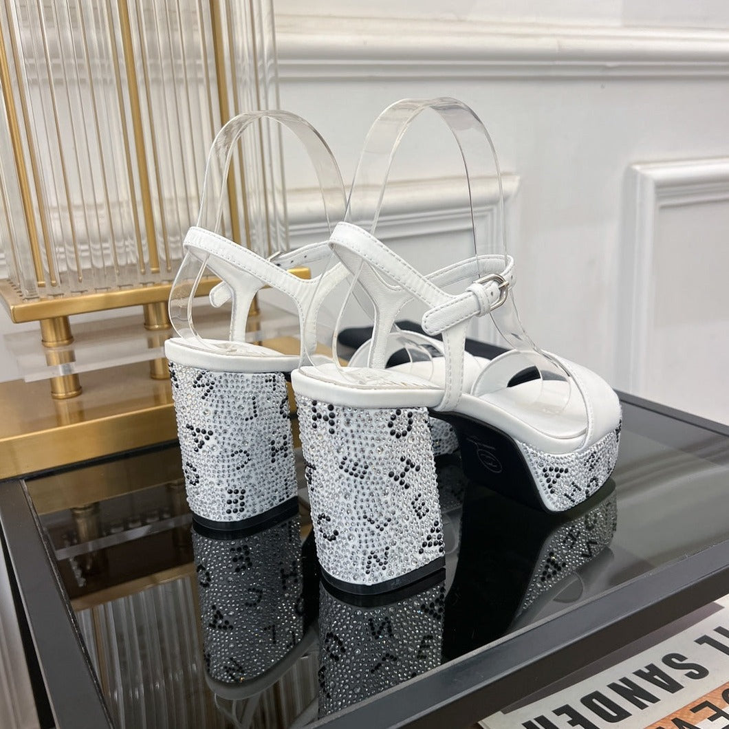 CHANEL SANDALS leather satin white