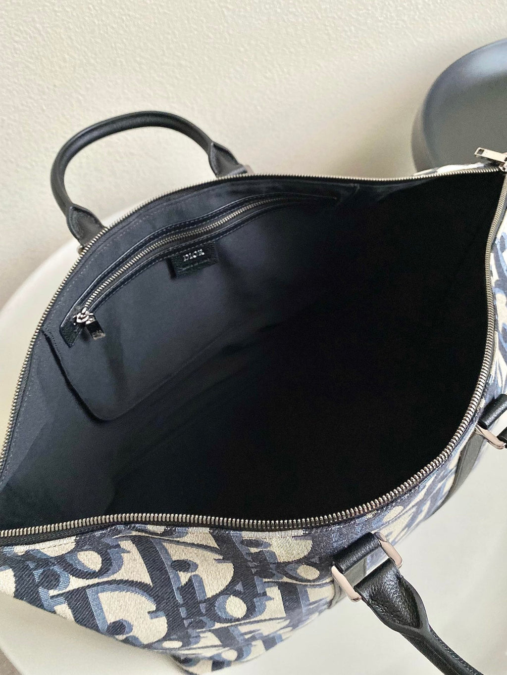 DIOR WEEKENDER 40 IN BEIGE AND BLACK MAXI OBLIQUE JACQUARD