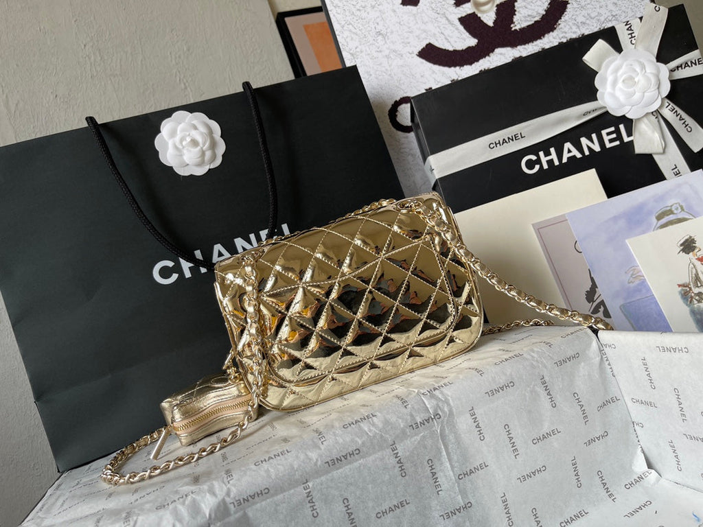 CHANEL MINI 19 FLAP BAG IN GOLDEN METALLIC CALFSKIN