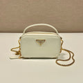 PRADA MINI HAND BAG 11 WITH GOLD STRAP IN WHITE PATENT CALFSKIN