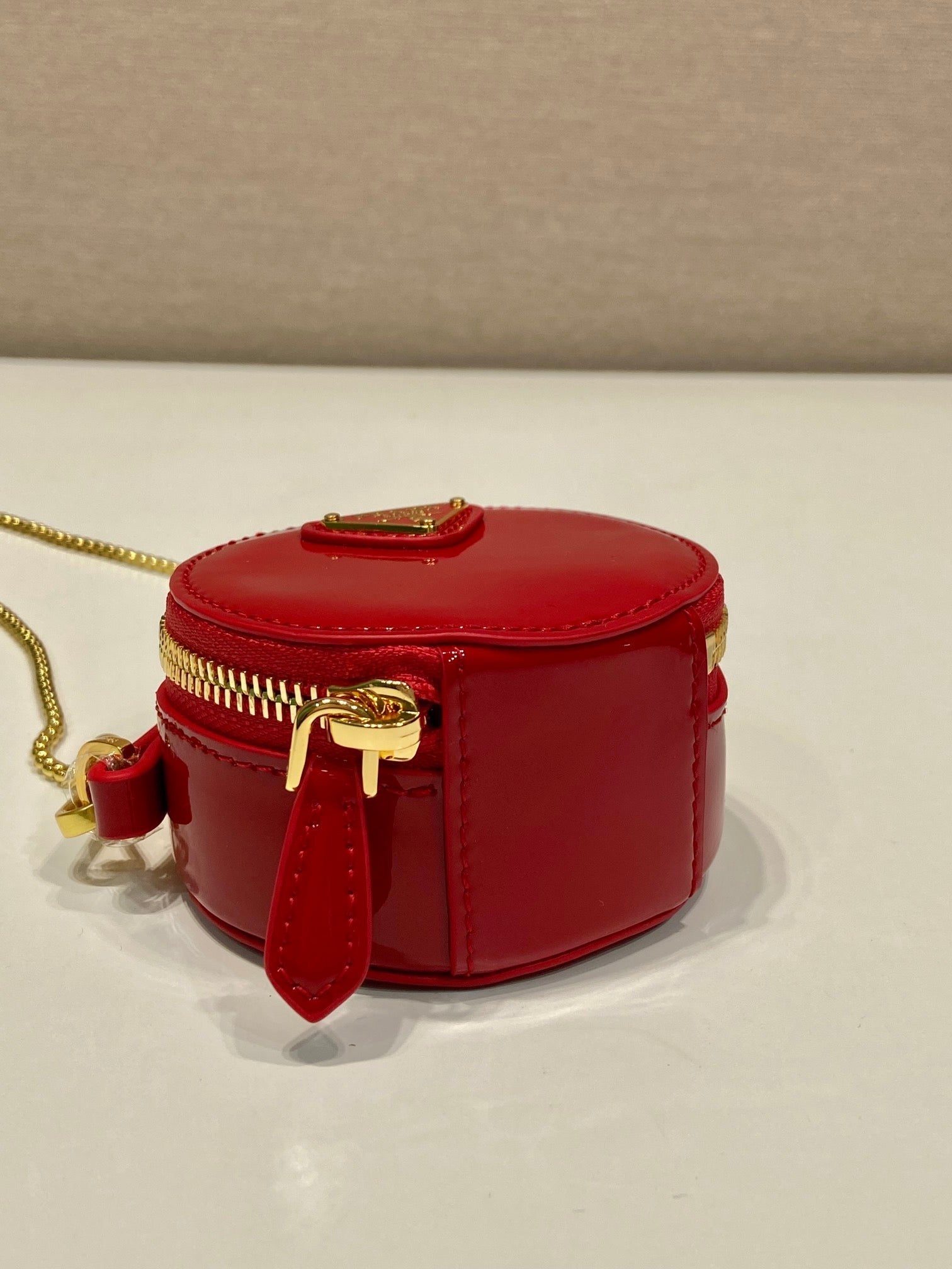 PRADA MINI ROUND BAG 8 IN RED GLOSSY CALFSKIN GOLD HARDWARE