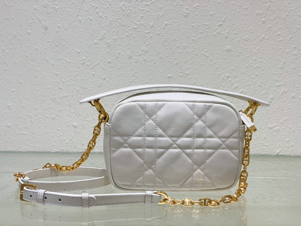 DIOR CARO BOX BAG 19 IN WHITE QUILTED MACROCANNAGE CALFSKIN