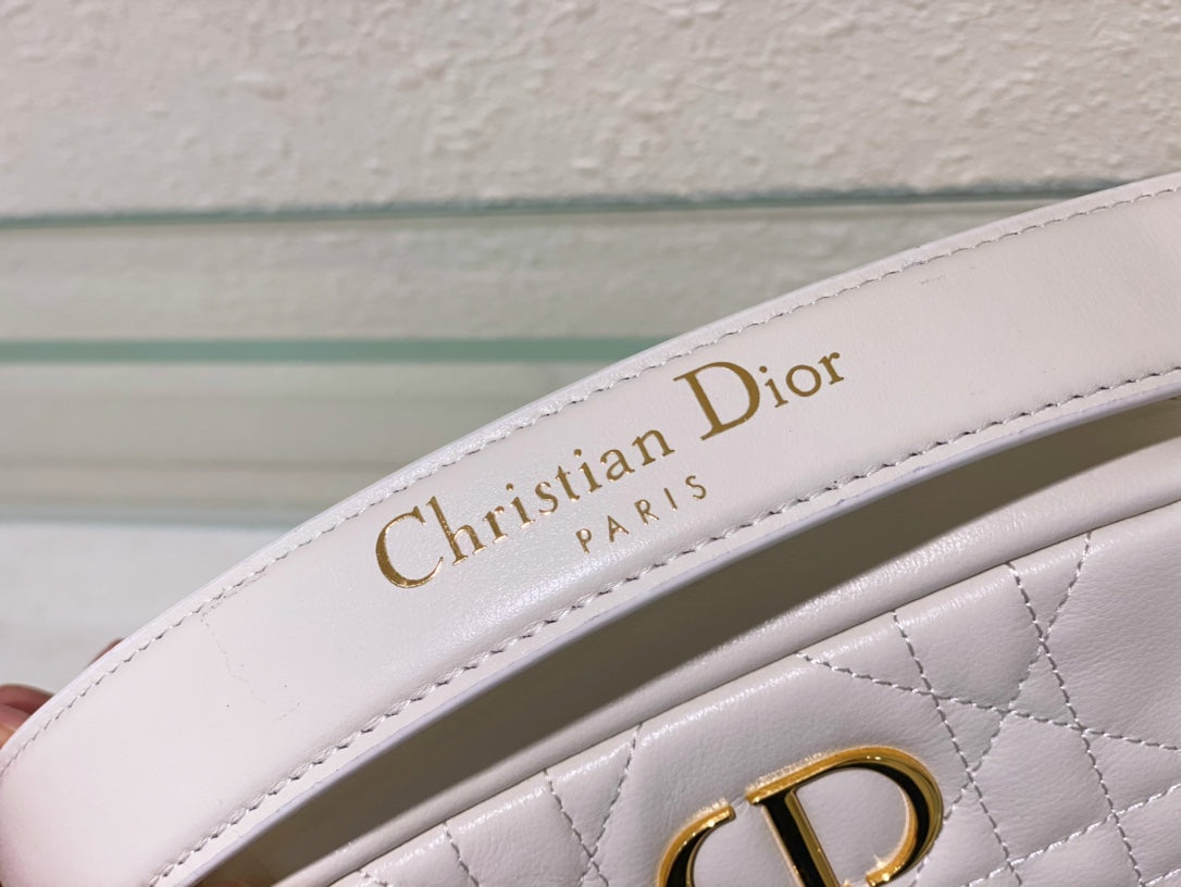 DIOR CARO BOX BAG 19 IN WHITE QUILTED MACROCANNAGE CALFSKIN