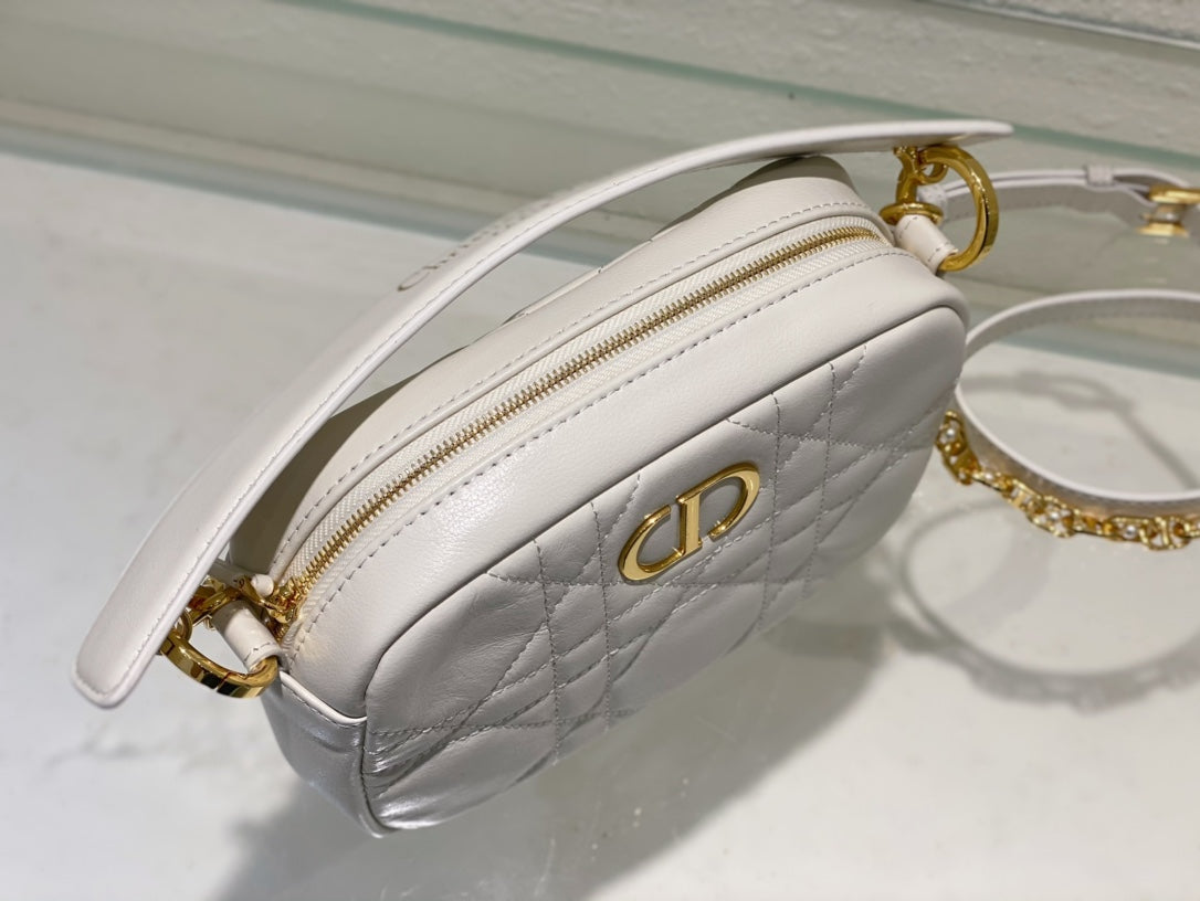 DIOR CARO BOX BAG 19 IN WHITE QUILTED MACROCANNAGE CALFSKIN