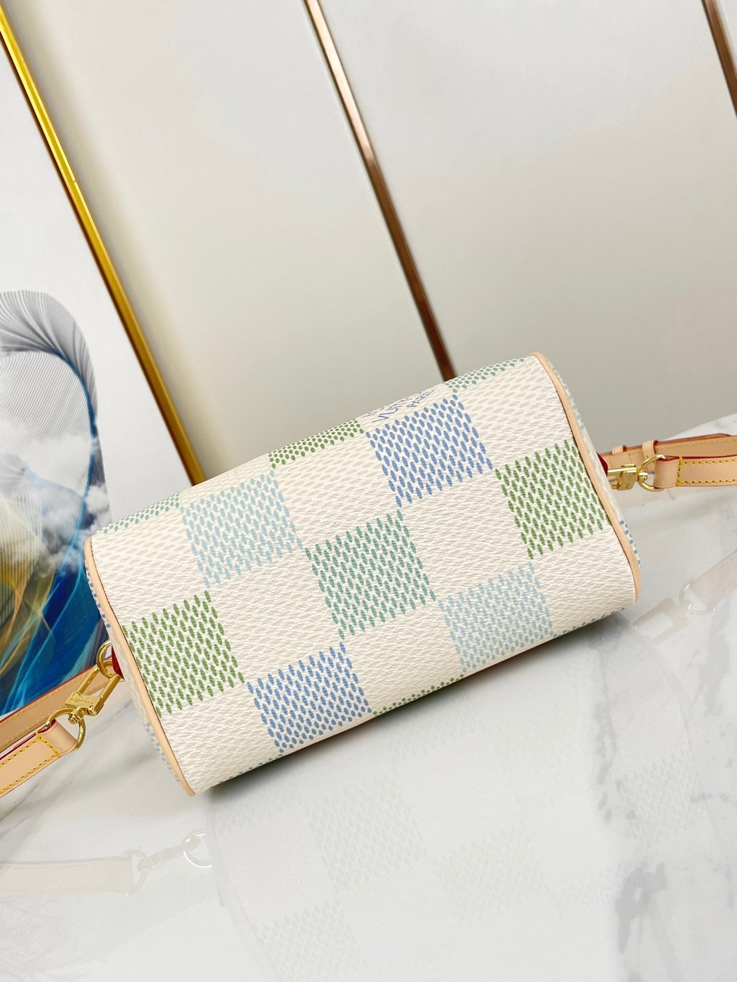 LOUIS VUITTON SPEEDY BANDOULIÈRE 20 IN PISTACHIO DAMIER GIANT CANVAS GOLD HARDWARE