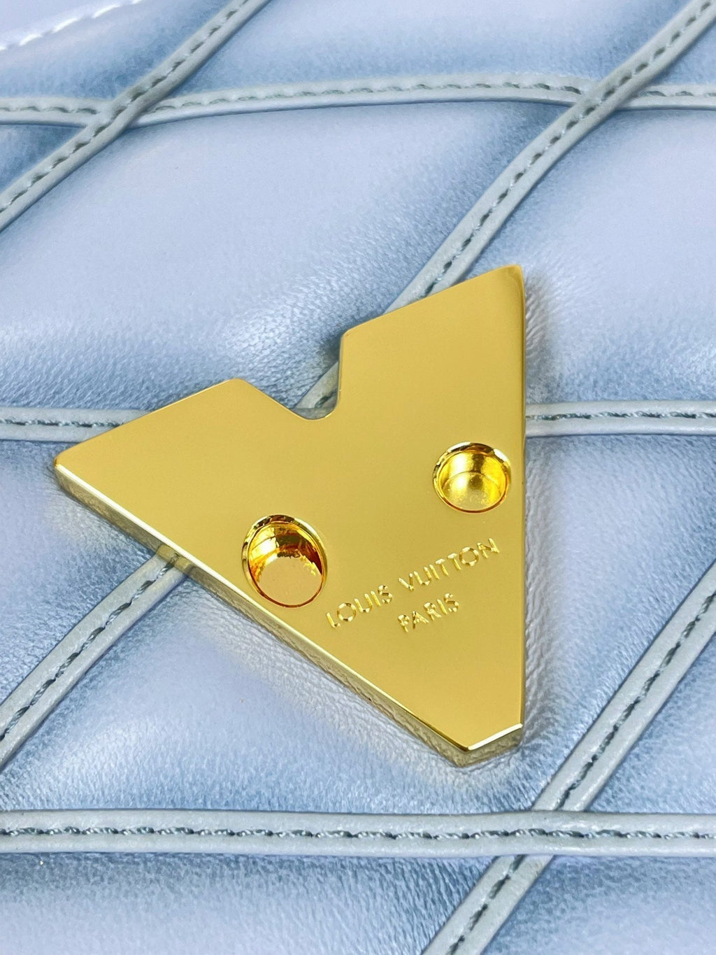 LOUIS VUITTON GO-14 MM 23 IN LIGHT BLUE GRAY QUILTED LAMBSKIN GOLD HARDWARE