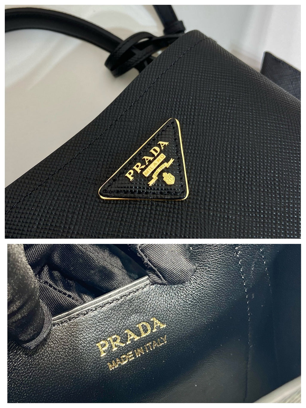 PRADA MINI BUCKET BAG 18 IN BLACK SAFFIANO LEATHER