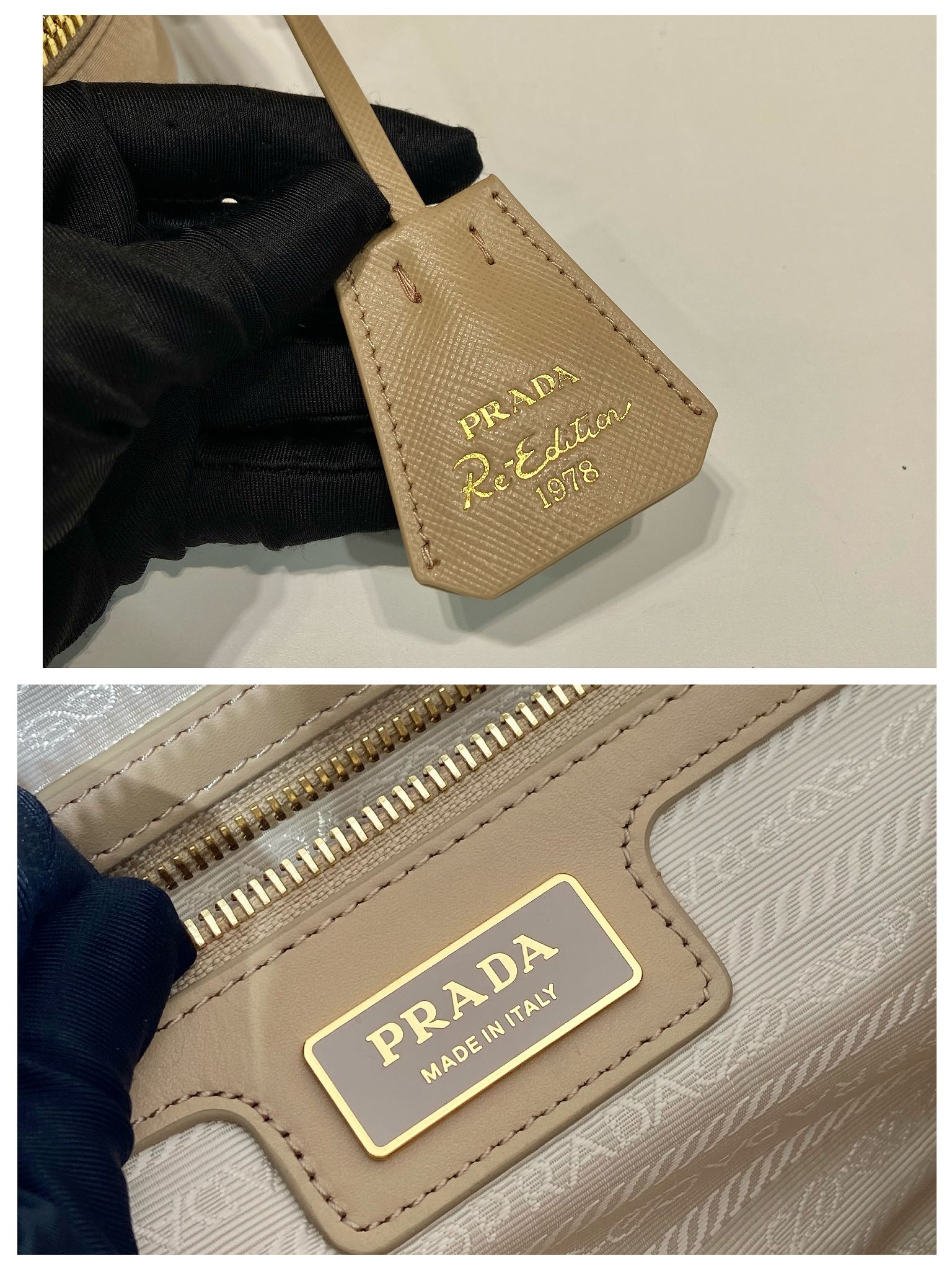 PRADA SMALL TOP HANDLE BAG 25 IN DRIED MOSS NYLON AND CALFSKIN TRIM