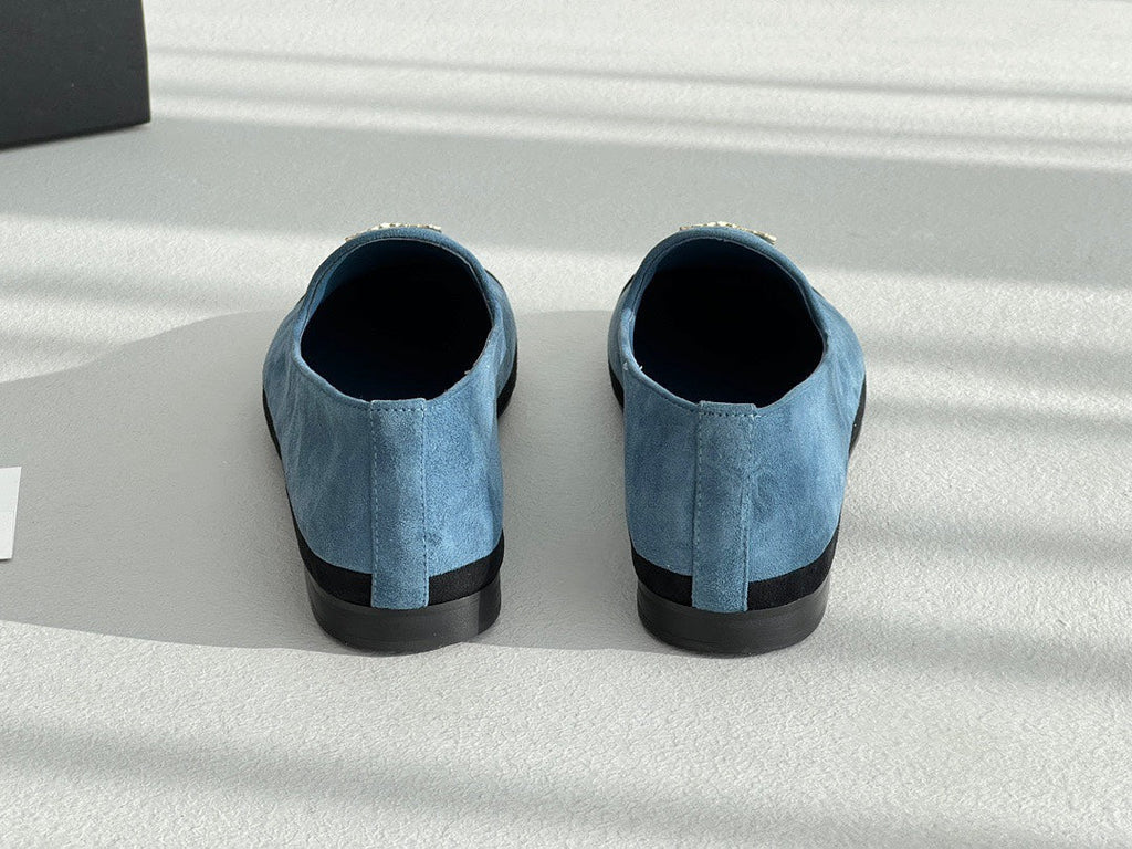 CHANEL LOAFERS IN CERULEAN BLUE MIX BLACK SUEDE
