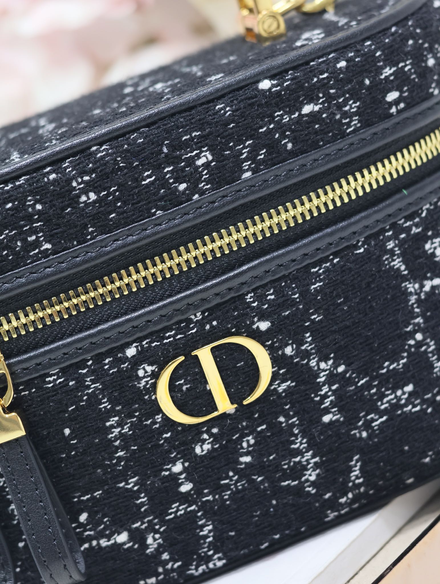 DIOR CARO 16 MINI VANITY CASE IN BLACK MACROCANNAGE TWEED