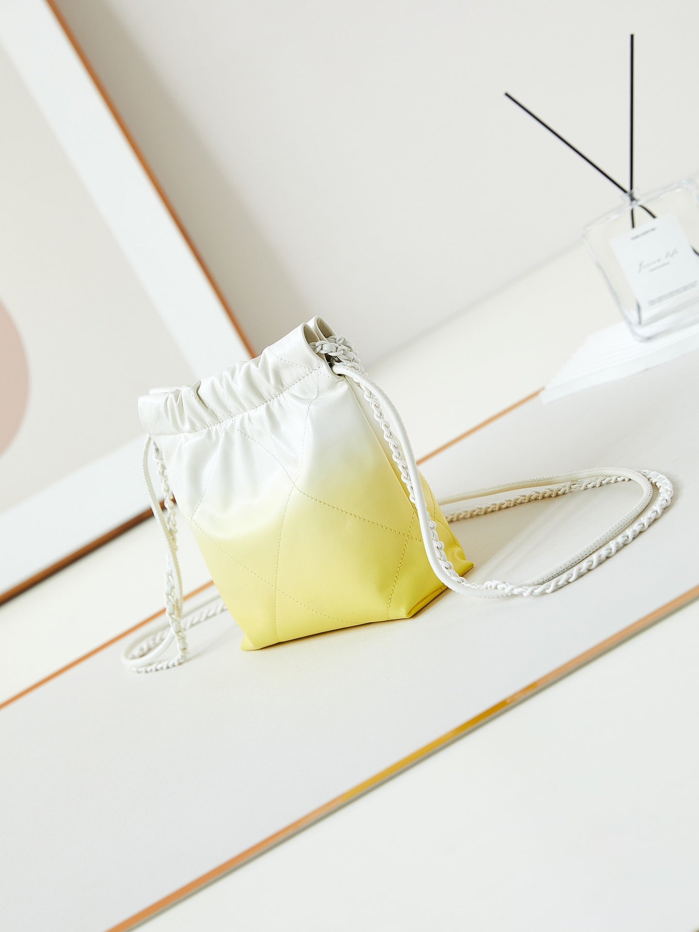CHANEL MINI 20 HOBO BAG IN WHITE MIX LIGHT YELLOW CALFSKIN