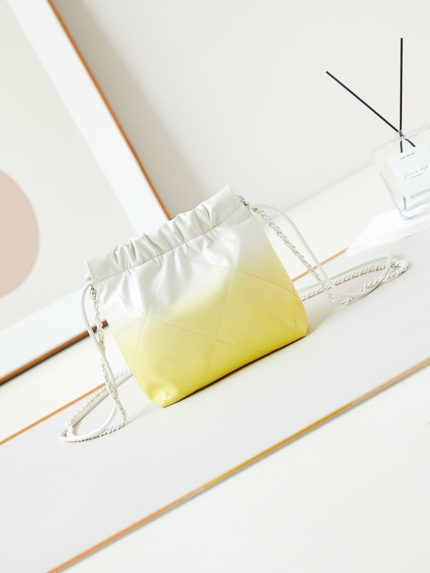 CHANEL MINI 20 HOBO BAG IN WHITE MIX LIGHT YELLOW CALFSKIN