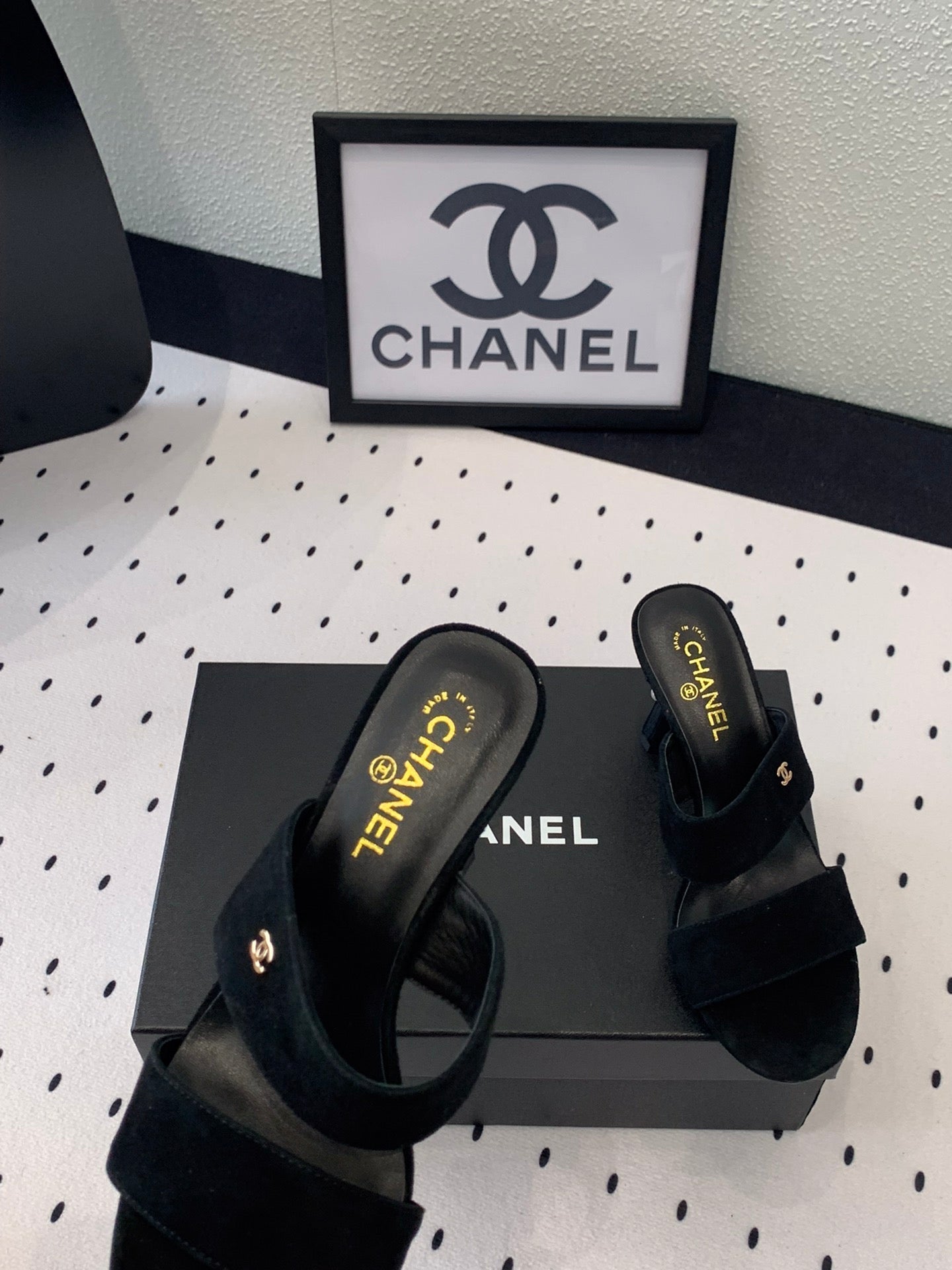 CHANEL MULES black LAMBSKIN