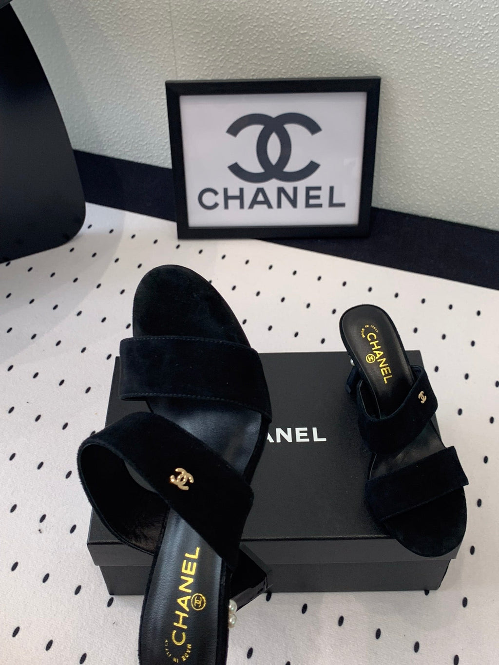 CHANEL MULES black LAMBSKIN