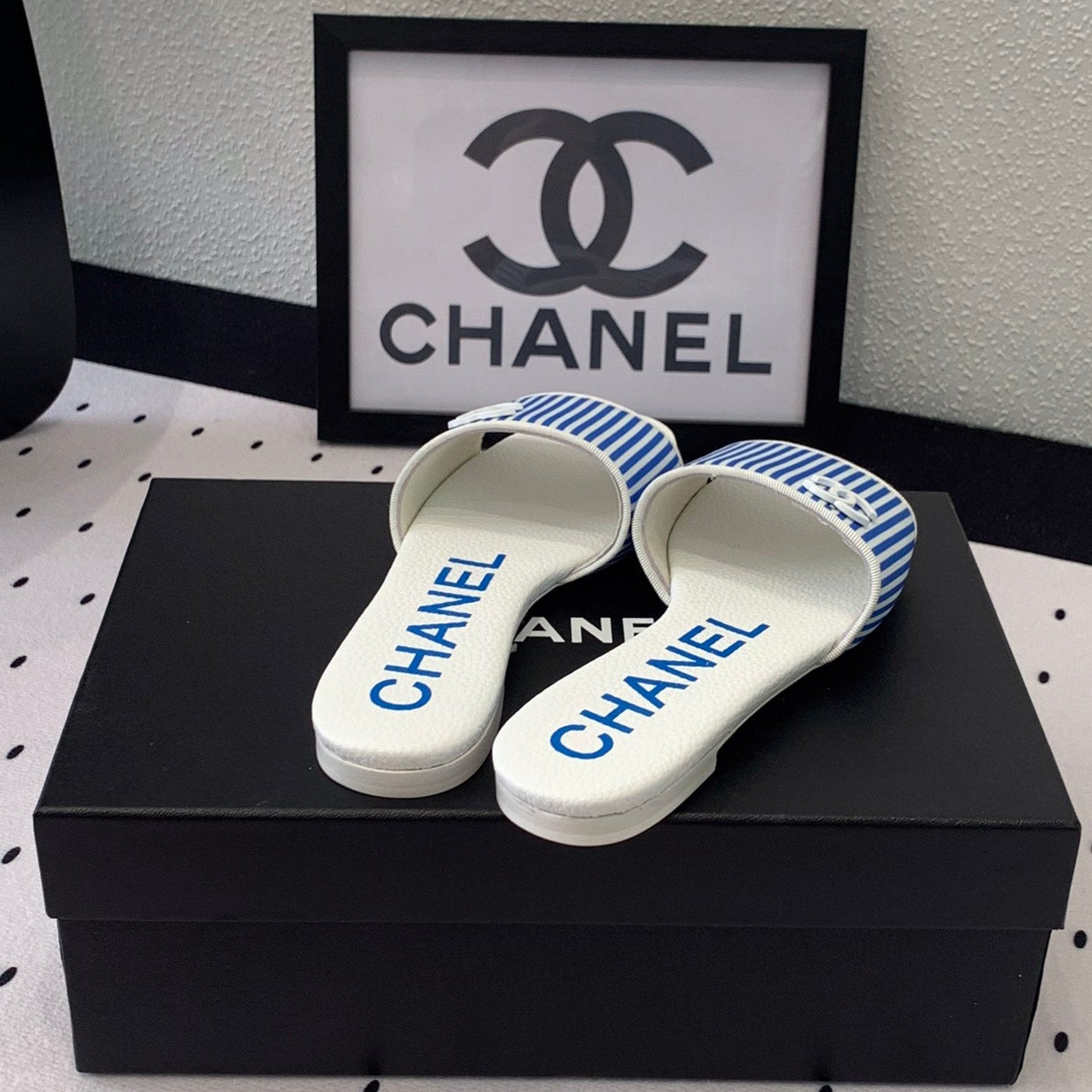 CHANEL MULES blue LAMBSKIN