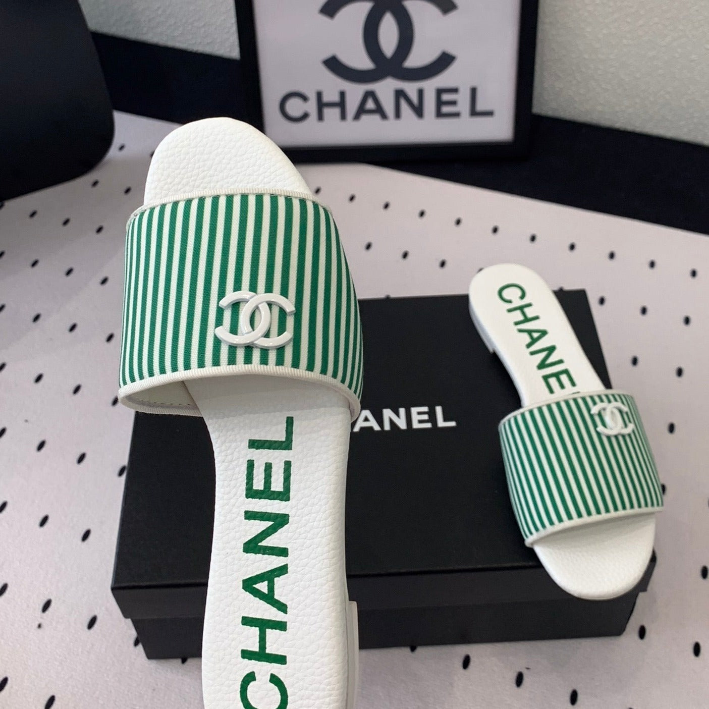 CHANEL MULES green LAMBSKIN