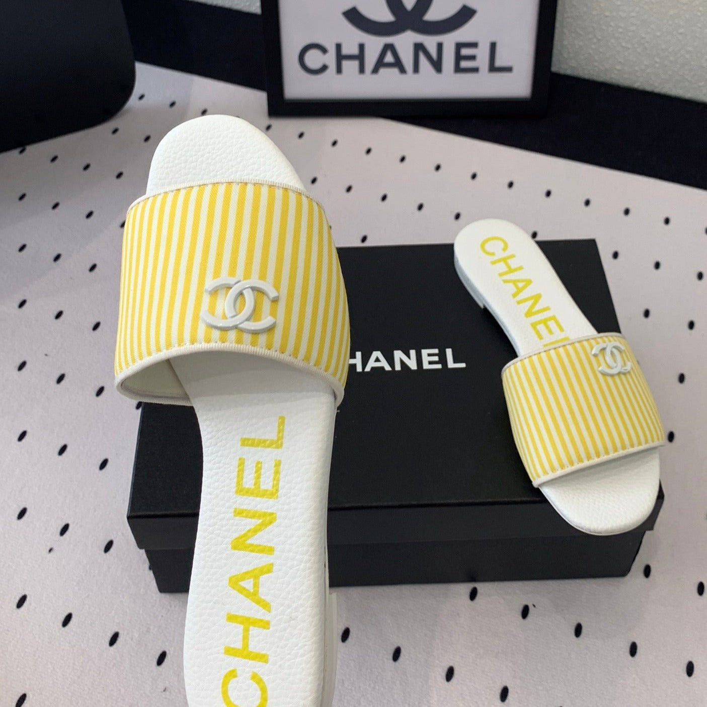 CHANEL MULES yellow LAMBSKIN