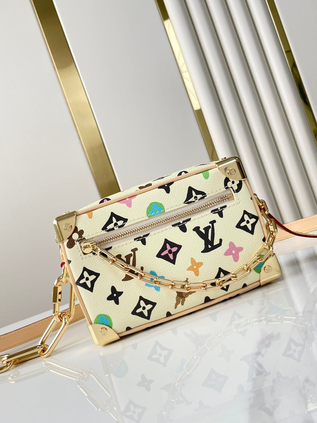 LOUIS VUITTON MINI SOFT TRUNK 18 IN VANILLA MONOGRAM CRAGGY CANVAS GOLD CHAIN