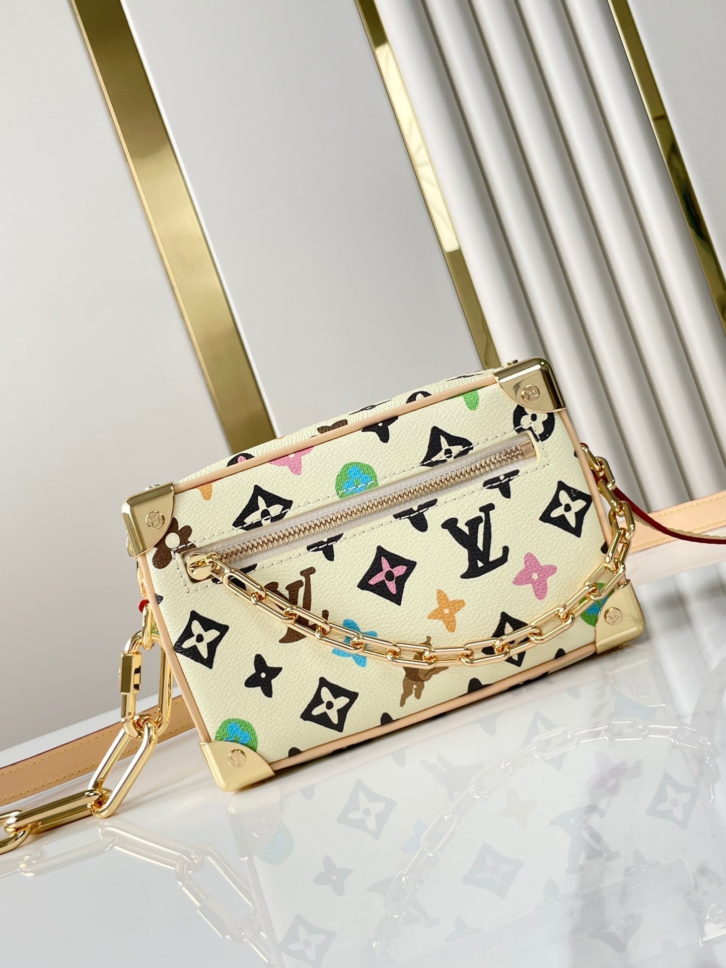 LOUIS VUITTON MINI SOFT TRUNK 18 IN VANILLA MONOGRAM CRAGGY CANVAS GOLD CHAIN