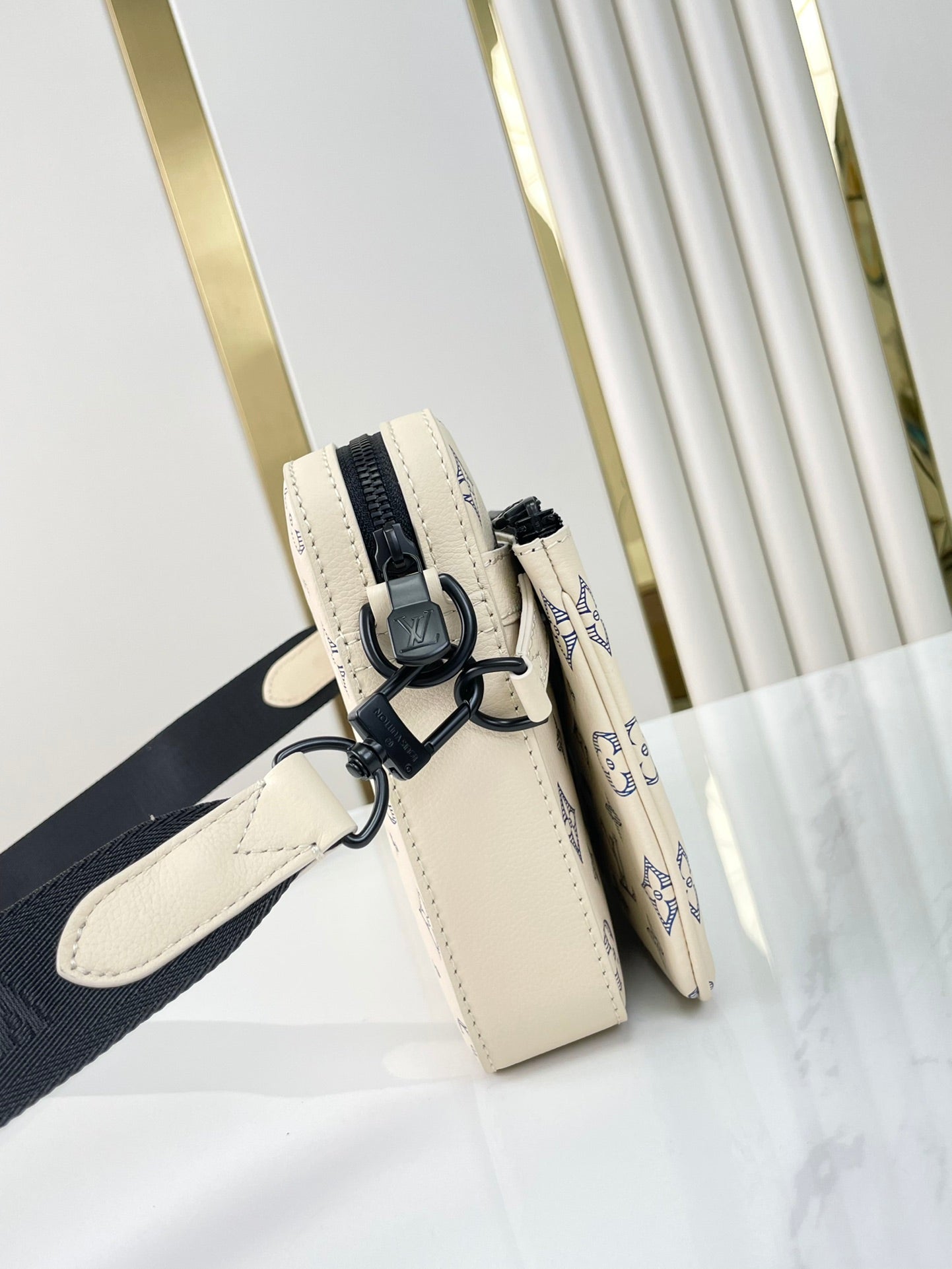 LOUIS VUITTON TRIO MESSENGER 25 IN CREAM BLUE MONOGRAM SHADOW CALFSKIN