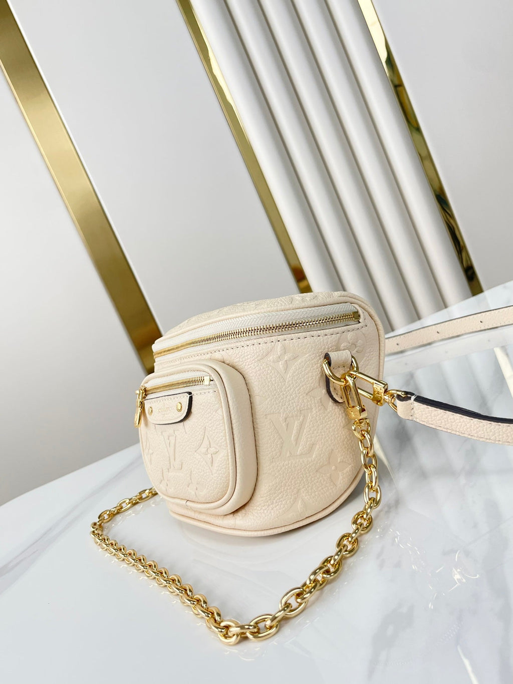 LOUIS VUITTON MINI BUMBAG 17 IN CREAM MONOGRAM EMPREINTE LEATHER GOLD HARDWARE
