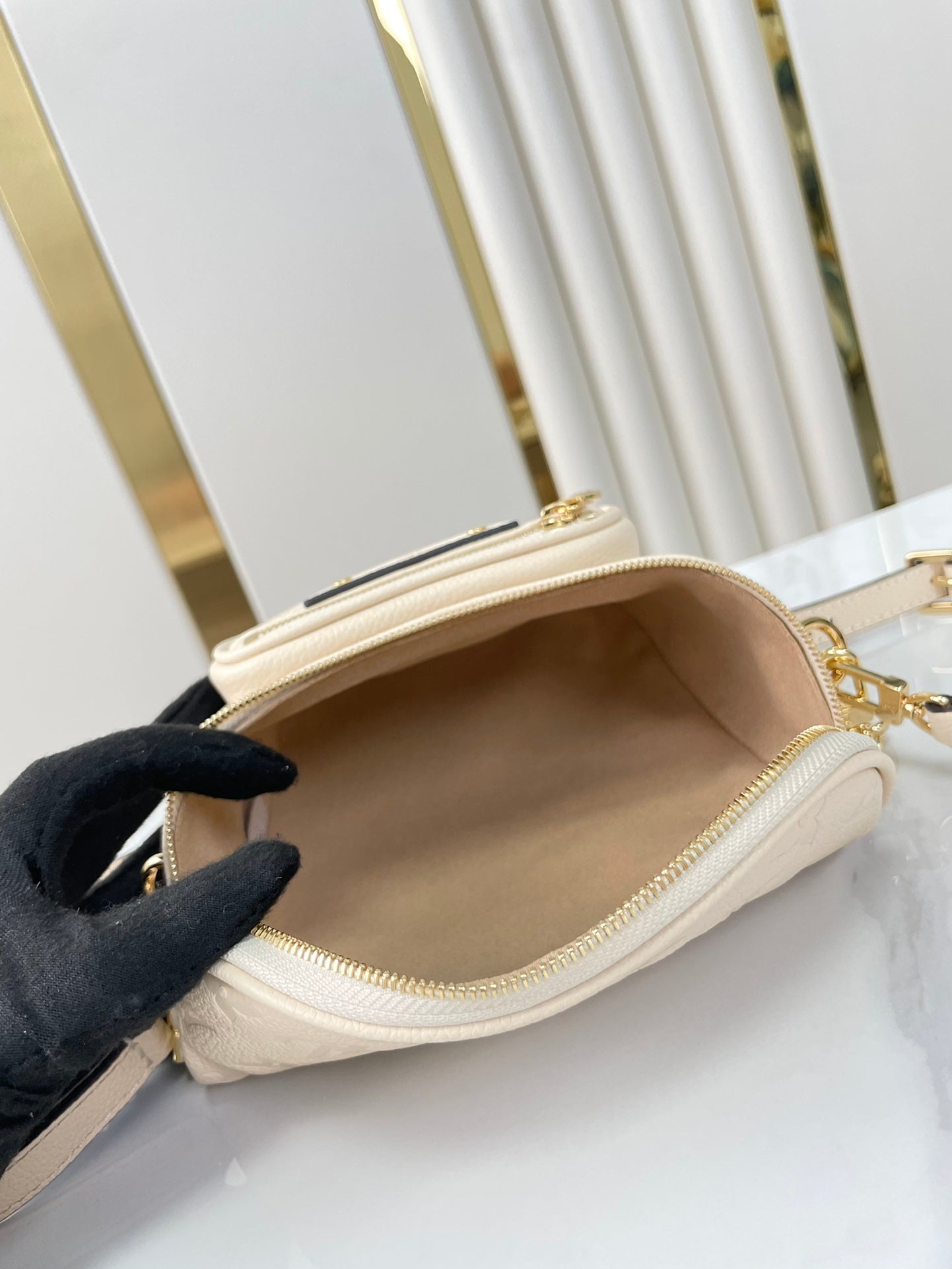 LOUIS VUITTON MINI BUMBAG 17 IN CREAM MONOGRAM EMPREINTE LEATHER GOLD HARDWARE