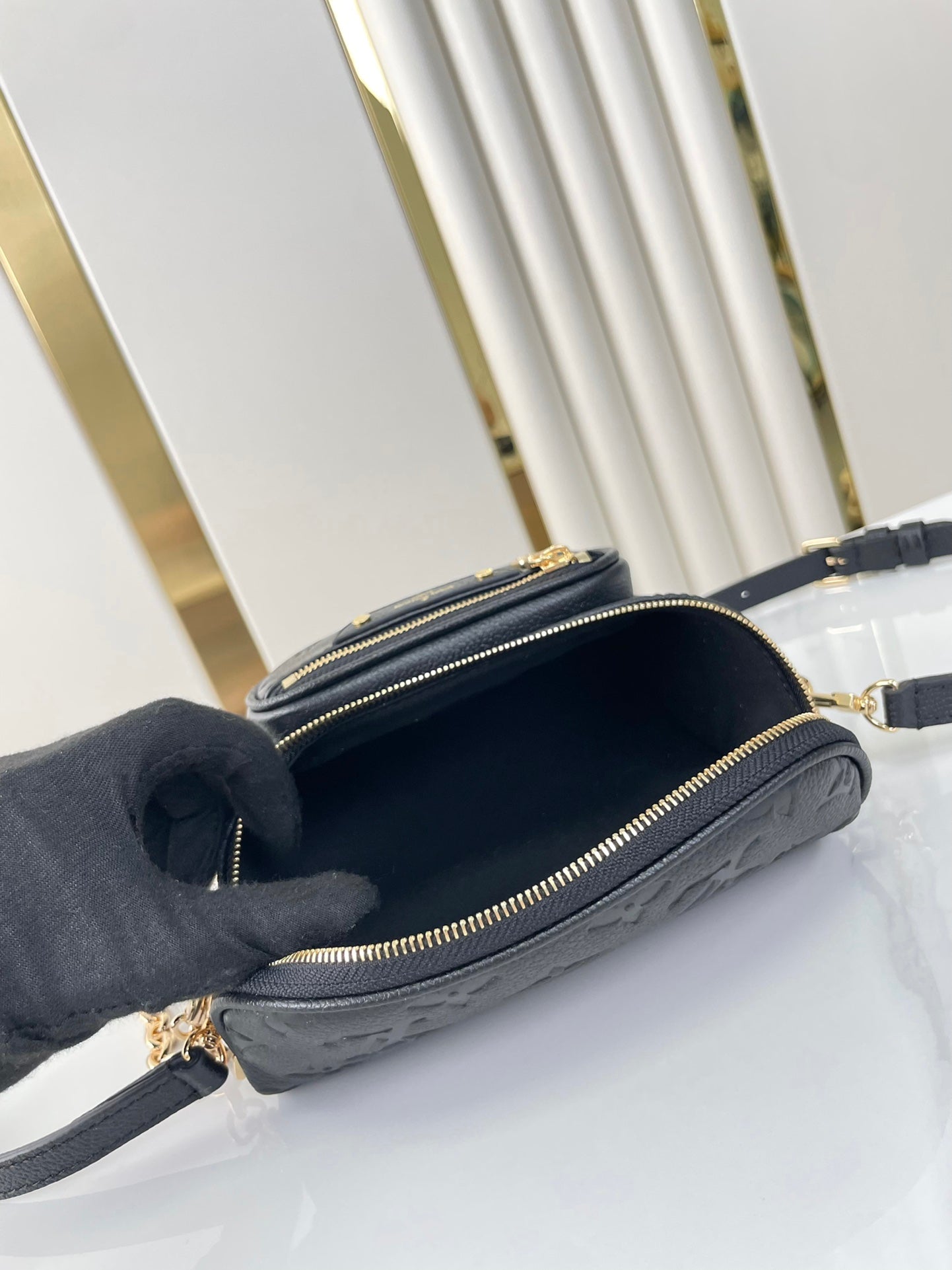 LOUIS VUITTON MINI BUMBAG 17 IN BLACK MONOGRAM EMPREINTE LEATHER GOLD HARDWARE