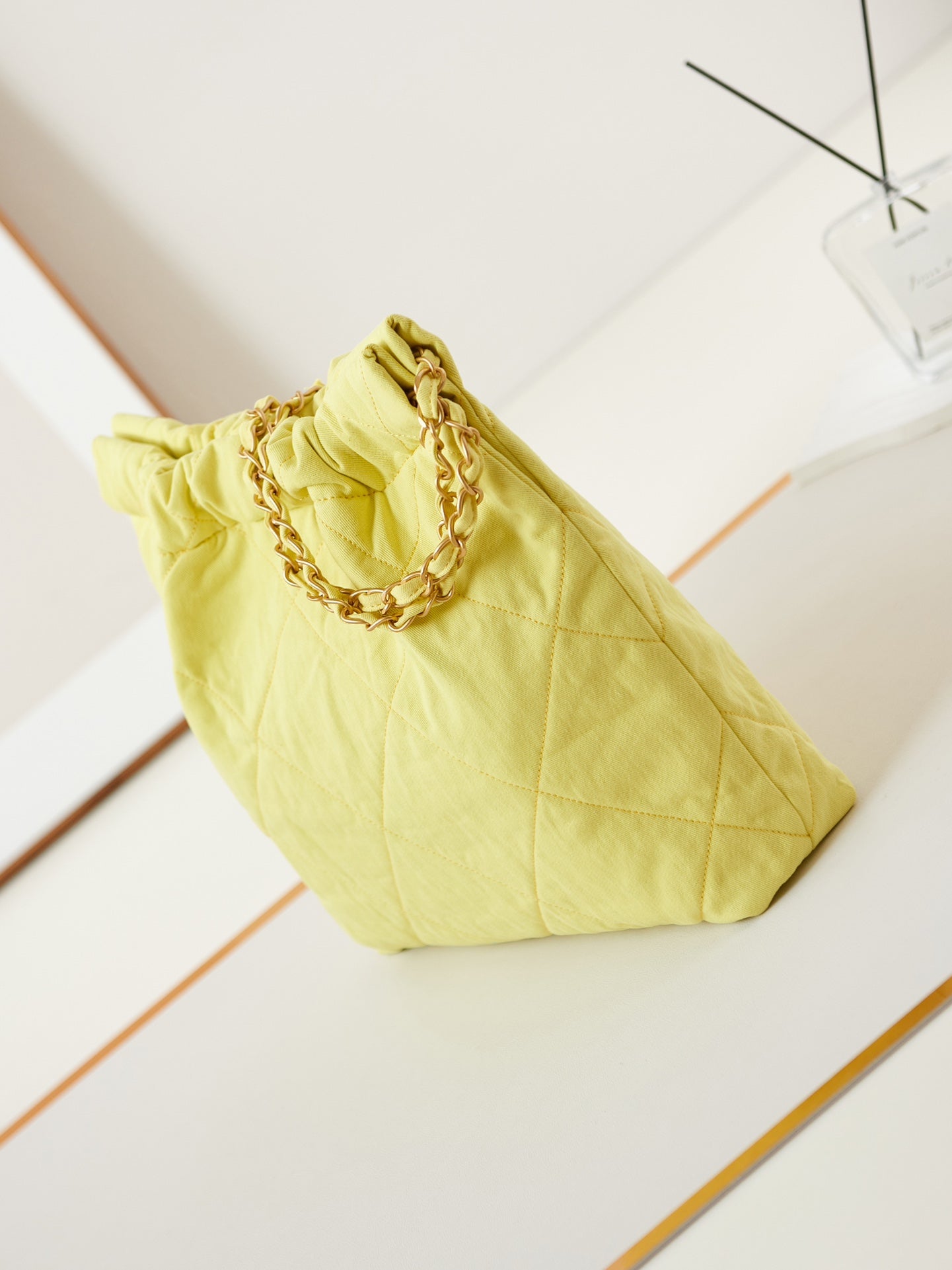 CHANEL CLASSIC MEDIUM 37 BAG IN YELLOW CORN CANVAS