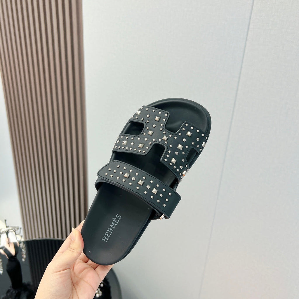 HERMES CHYPRE SANDAL BLACK CALFSKIN SPECIAL