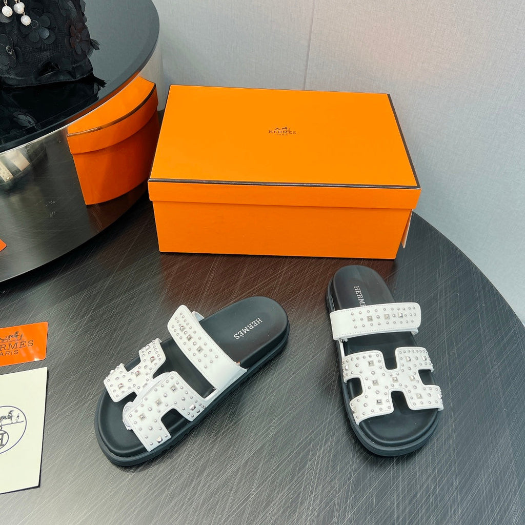HERMES CHYPRE SANDAL WHITE MIX BLACK CALFSKIN SPECIAL
