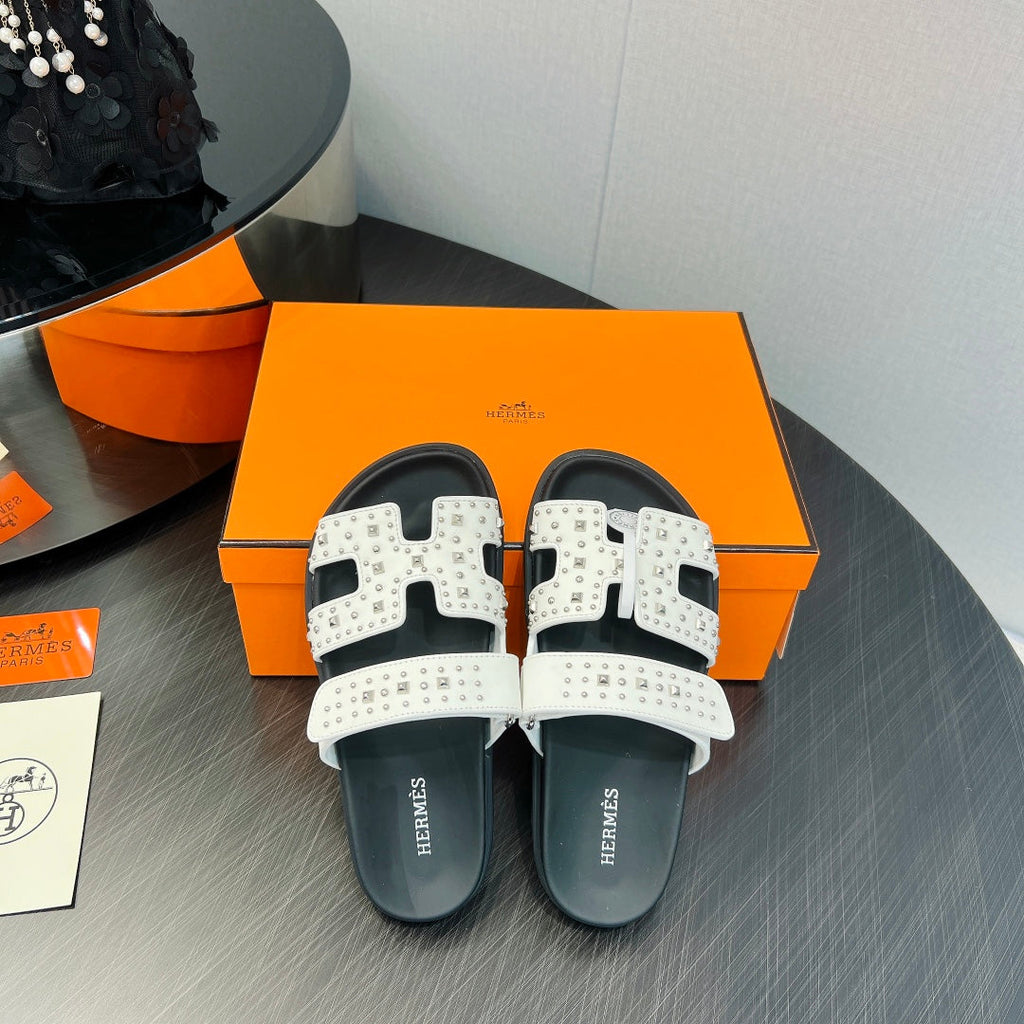 HERMES CHYPRE SANDAL WHITE MIX BLACK CALFSKIN SPECIAL
