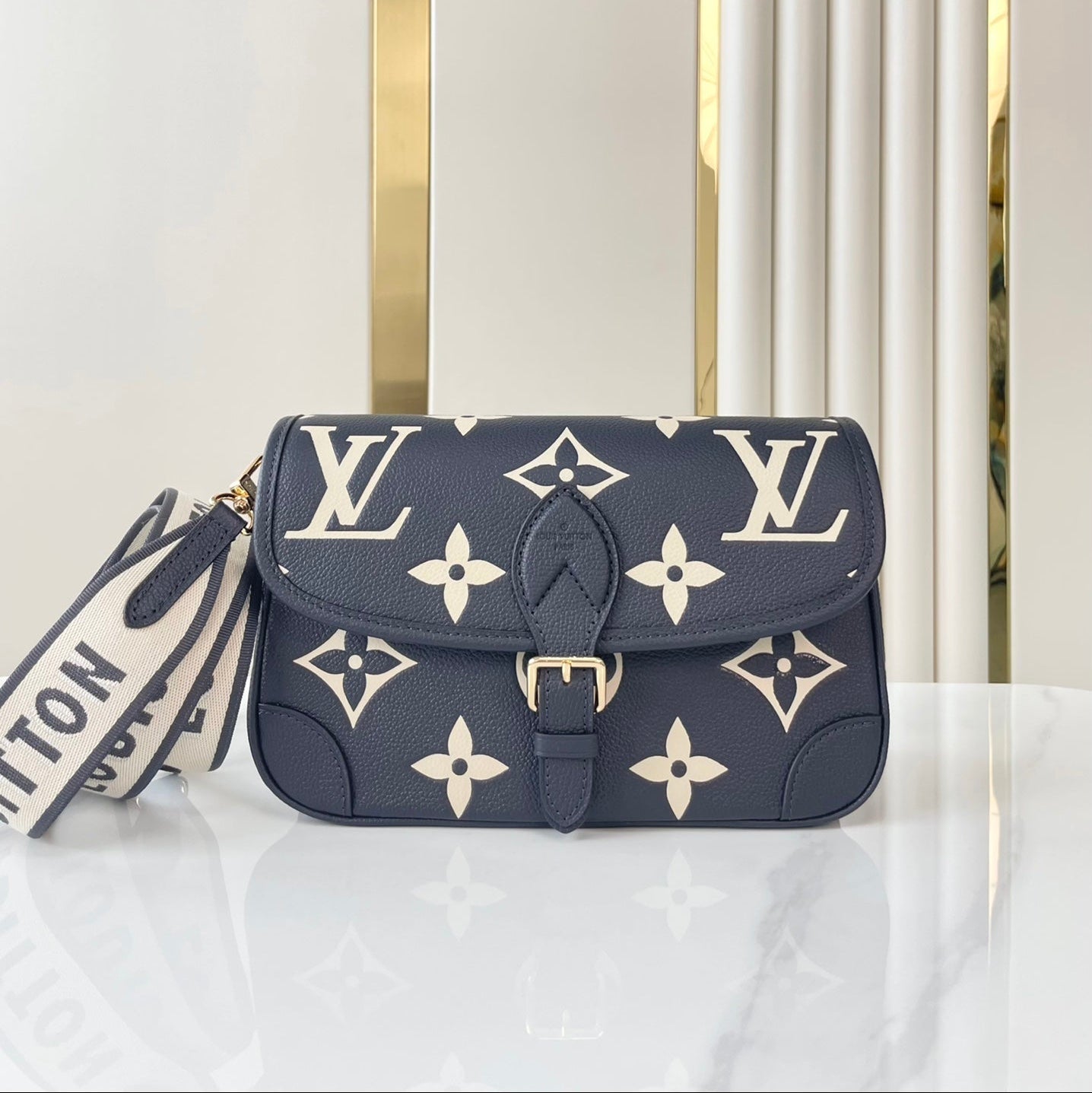 LOUIS VUITTON DIANE 23 IN DARK NAVY CREAM MONOGRAM EMPREINTE LEATHER