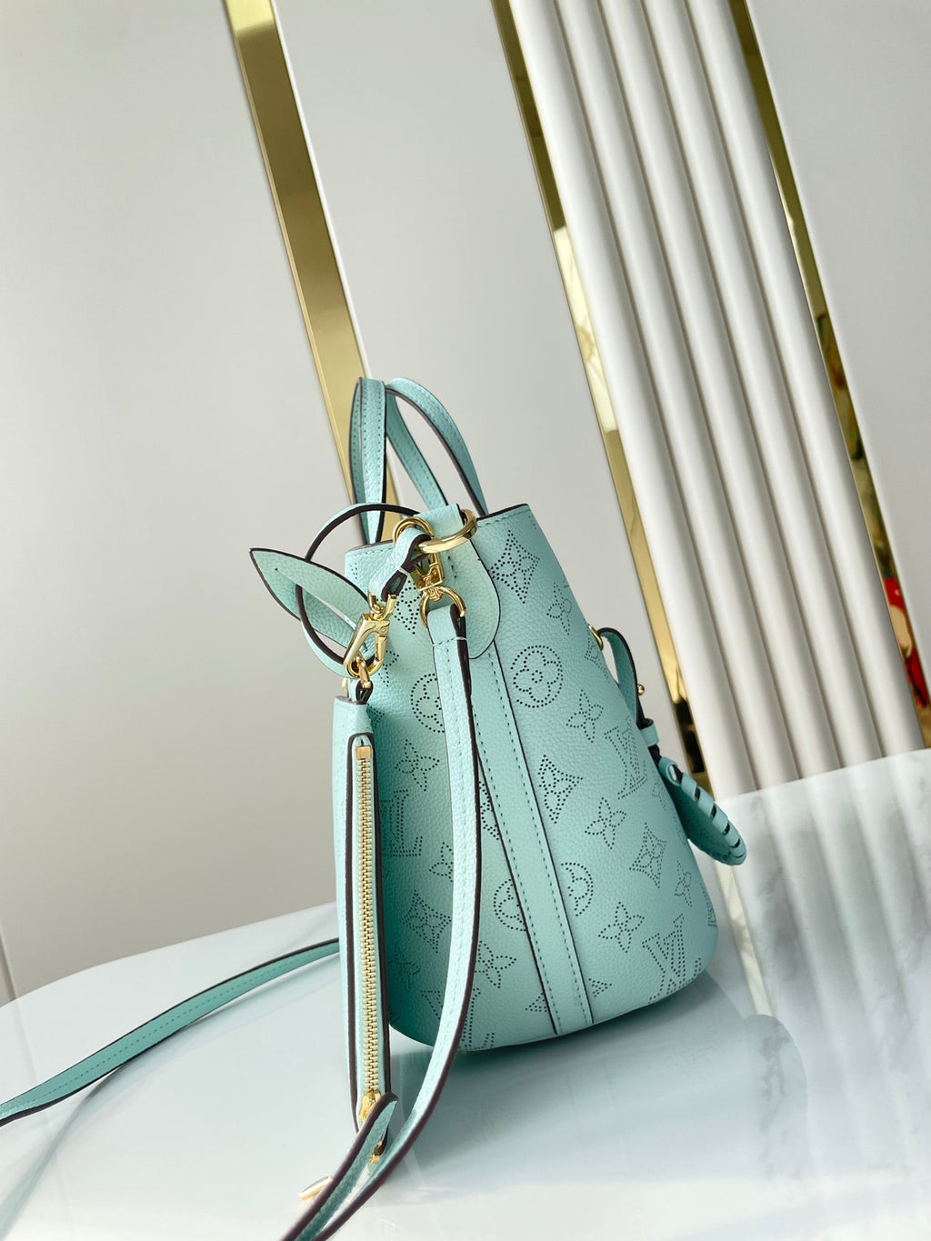 LOUIS VUITTON BLOSSOM PM 20 IN SKY BLUE MONOGRAM PERFORATED CALFSKIN