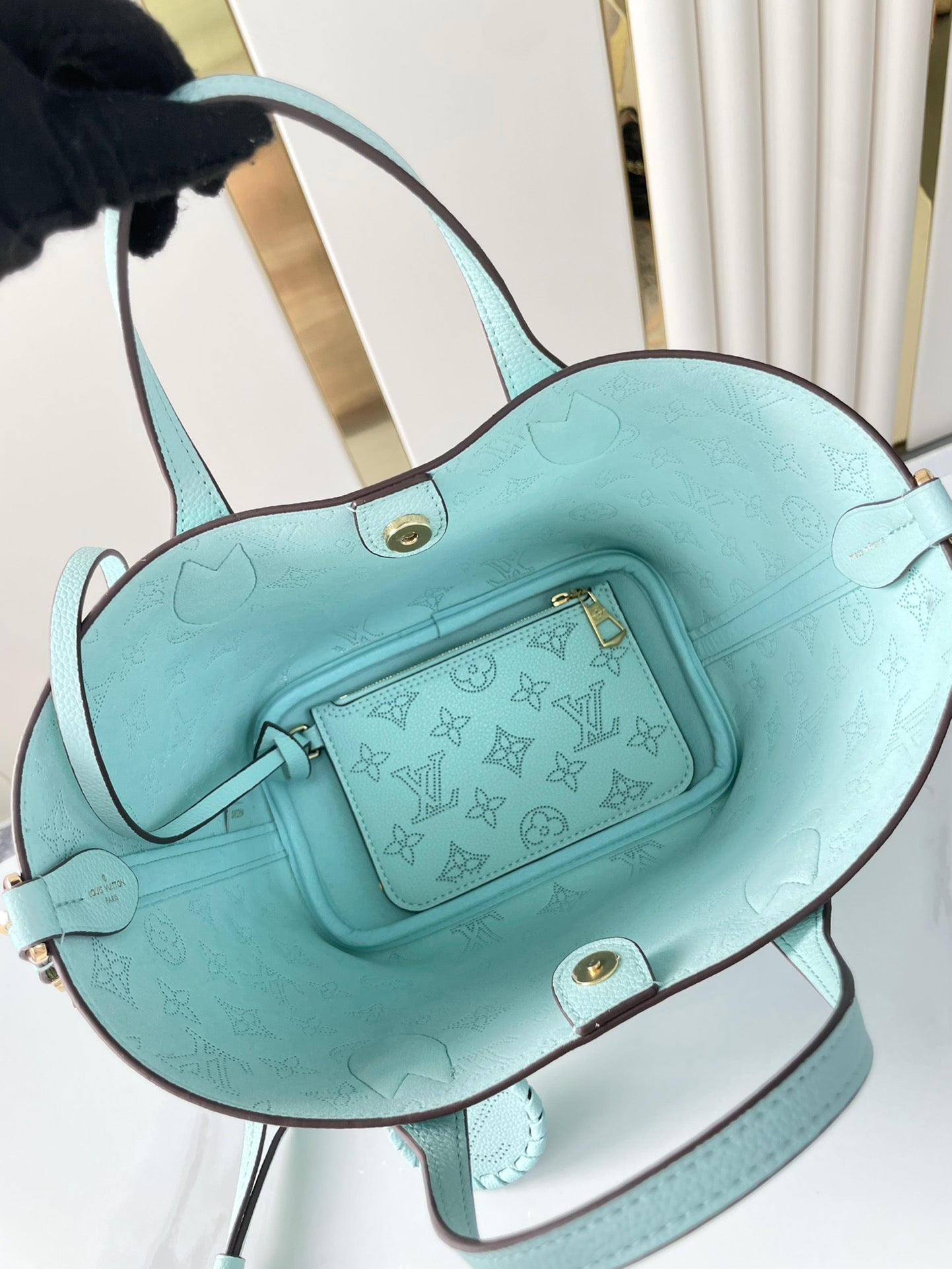 LOUIS VUITTON BLOSSOM PM 20 IN SKY BLUE MONOGRAM PERFORATED CALFSKIN