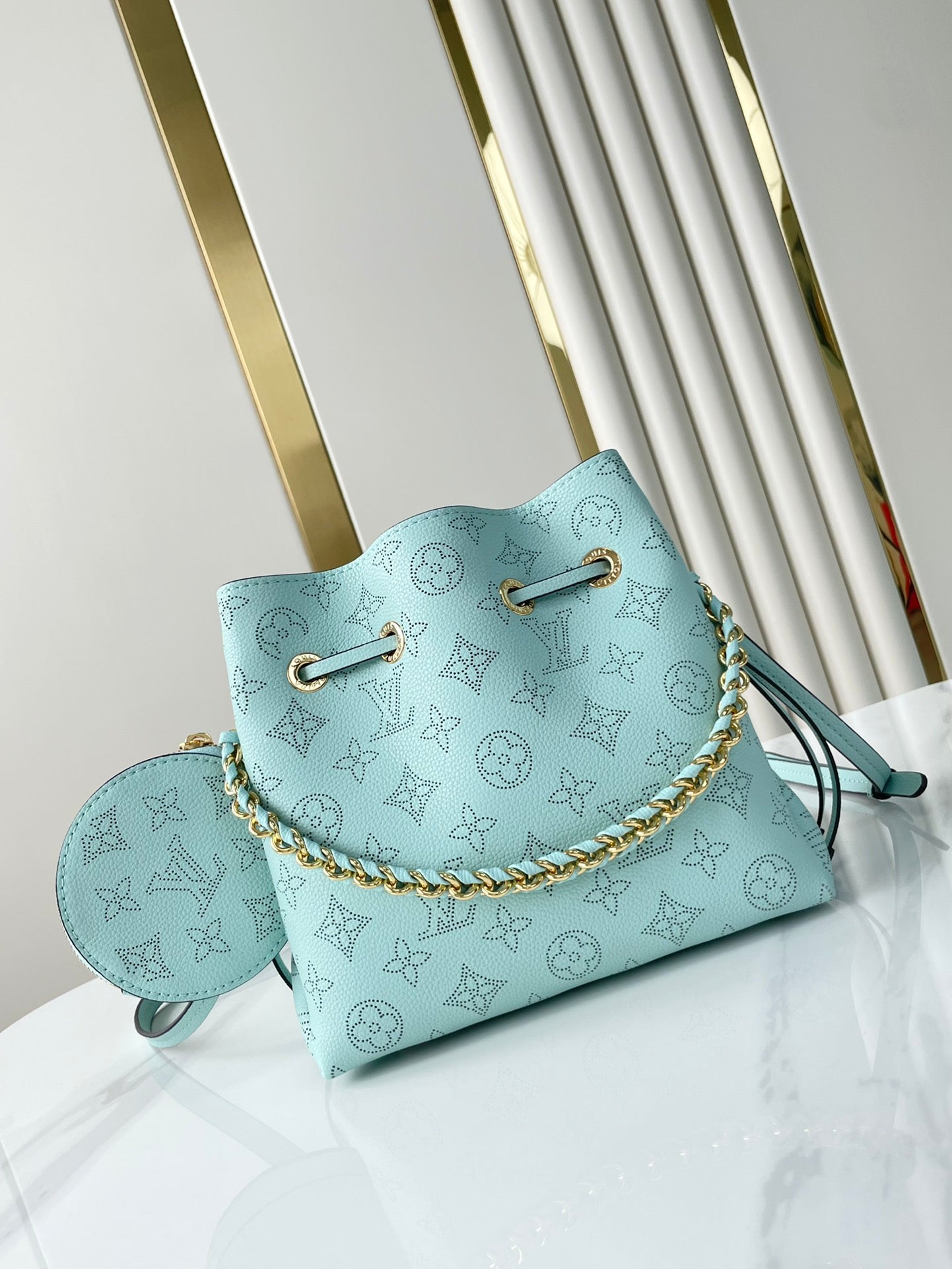 LOUIS VUITTON BELLA 22 IN SKY BLUE MONOGRAM PERFORATED CALFSKIN
