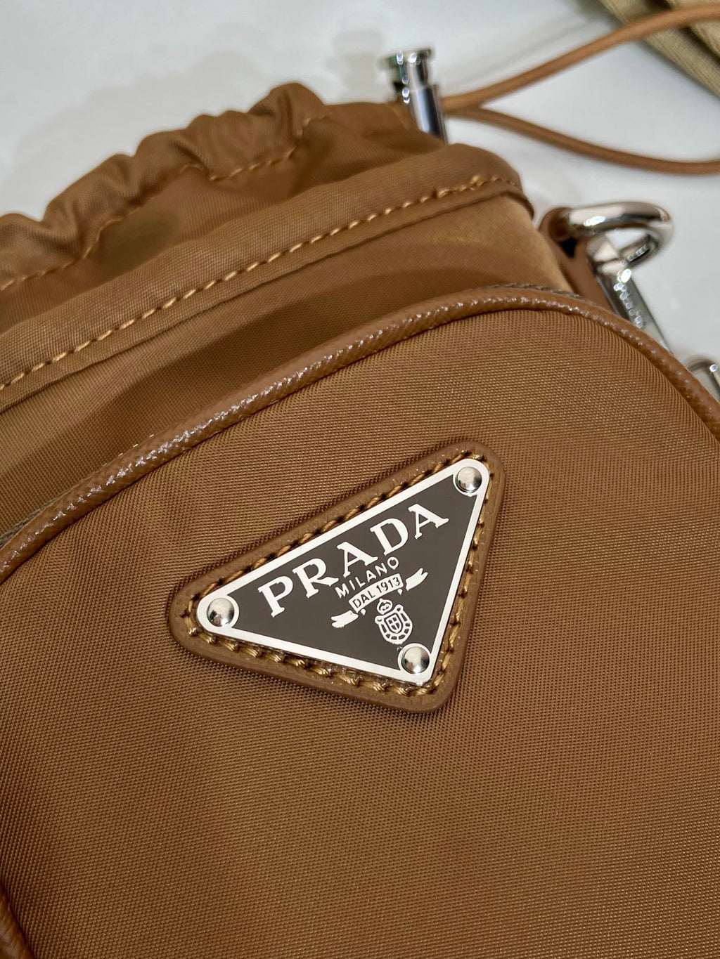 PRADA PHONE BAG 18 IN SEPIA BROWN RE-NYLON