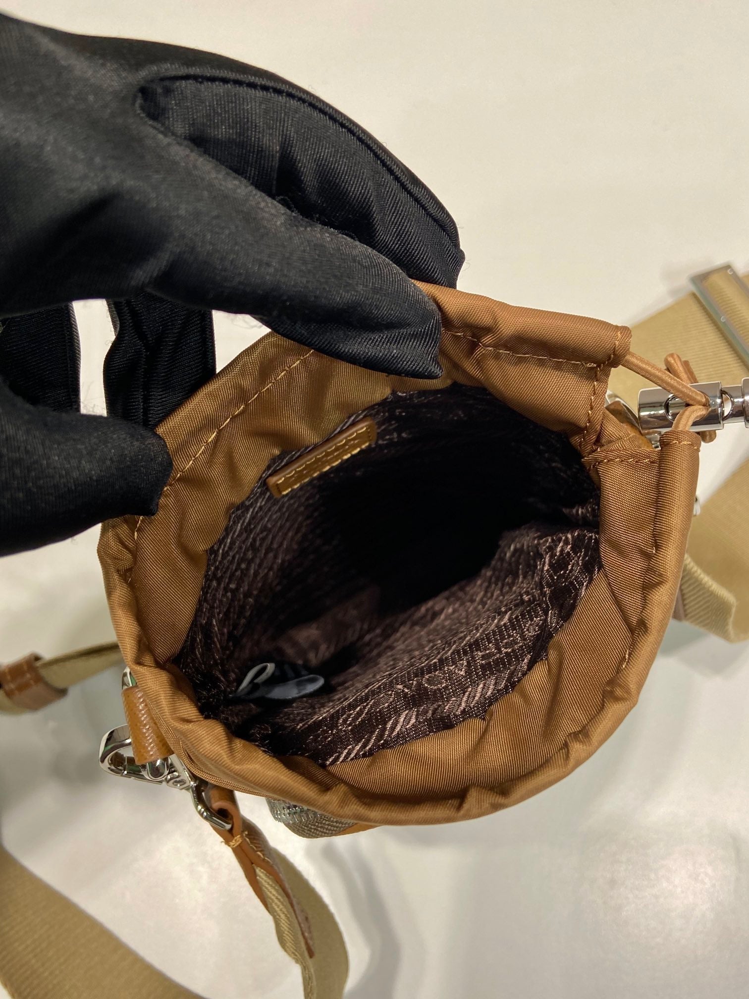 PRADA PHONE BAG 18 IN SEPIA BROWN RE-NYLON