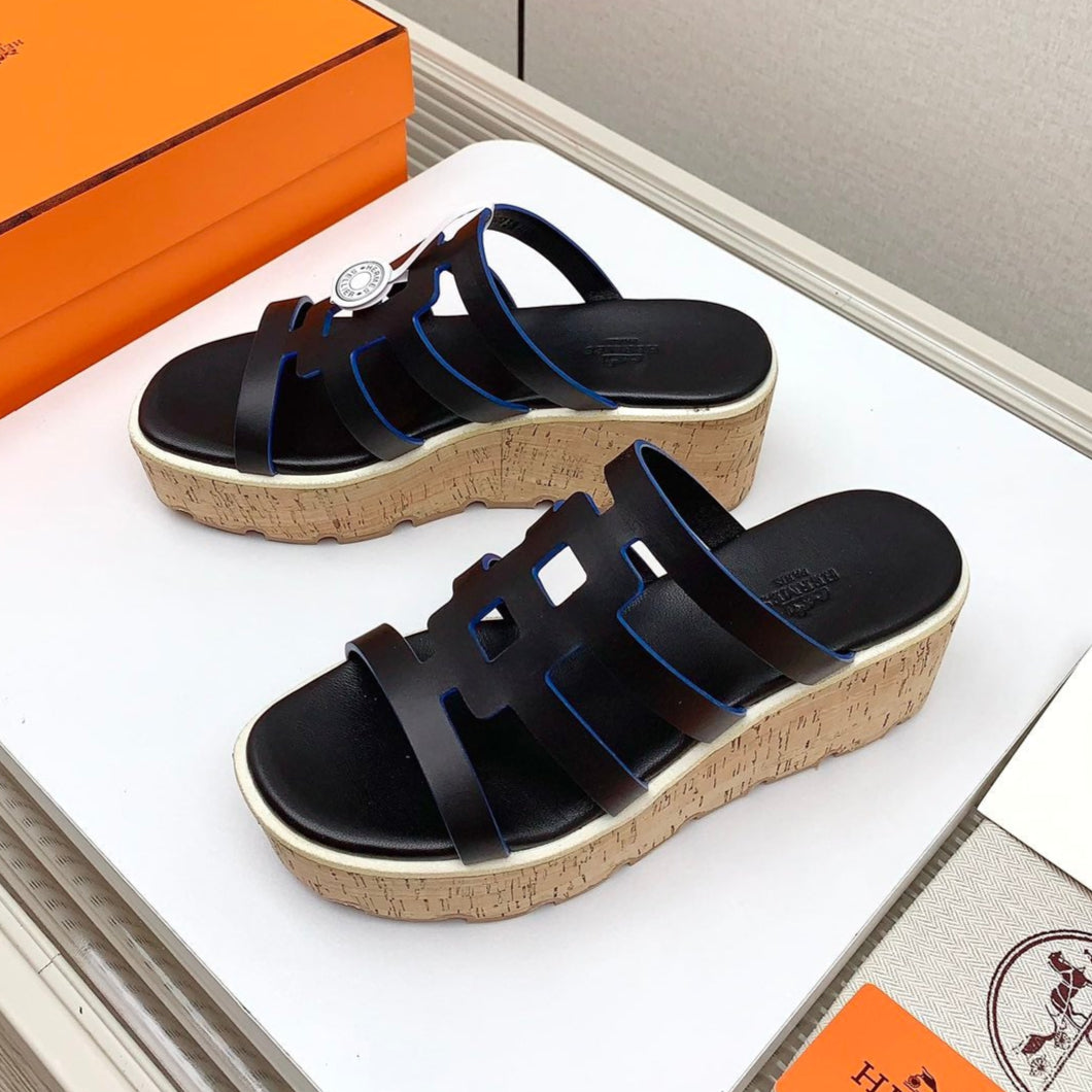 HERMES ISABELLA 30 SANDAL IN BLACK CALFSKIN