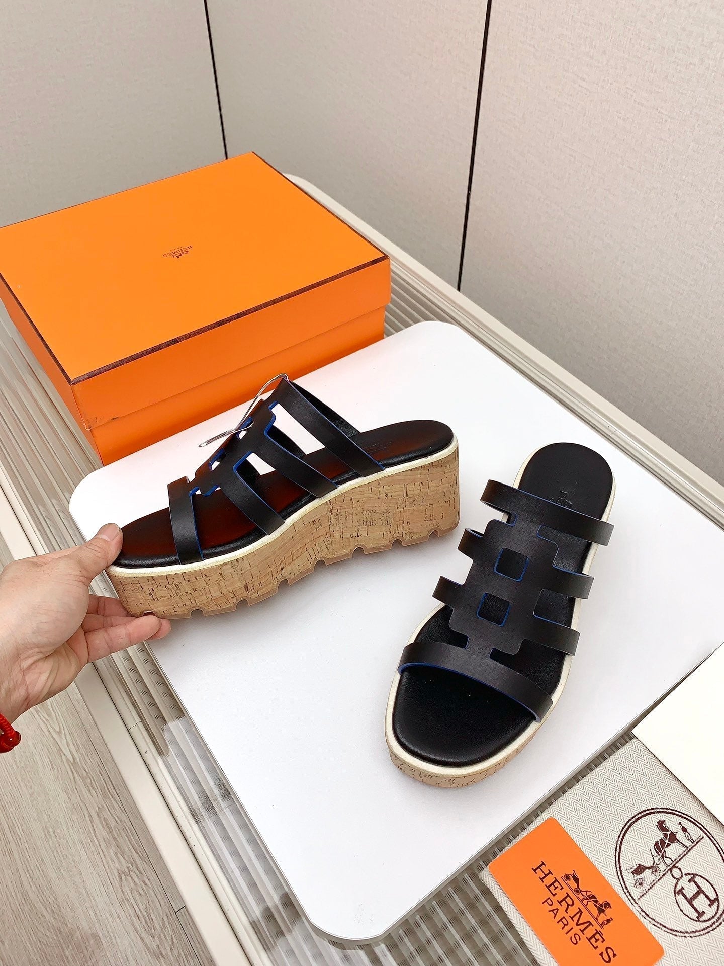 HERMES ISABELLA 30 SANDAL IN BLACK CALFSKIN